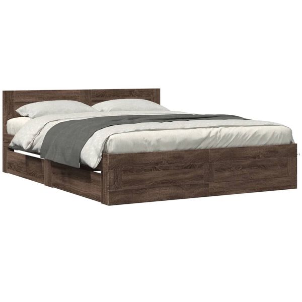 vidaXL Cama con cabecero madera de ingenier&iacute;a marr&oacute;n roble 160x200 cm