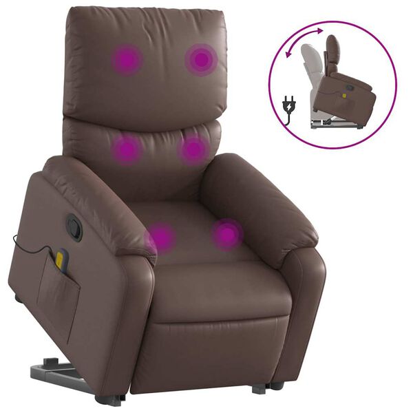 vidaXL Sill&oacute;n reclinable de masaje de pie de cuero sint&eacute;tico marr&oacute;n