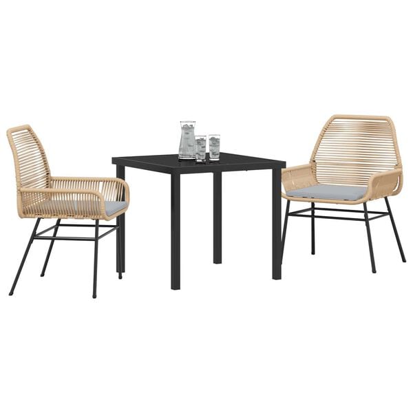 vidaXL Conjunto de Comedor de Jard&iacute;n 3 pcs Marr&oacute;n rat&aacute;n sint&eacute;tico
