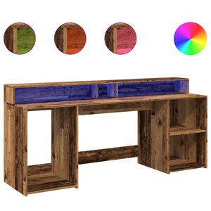 vidaXL Escritorio con LED madera ingenier&iacute;a envejecida 200x55x91 cm