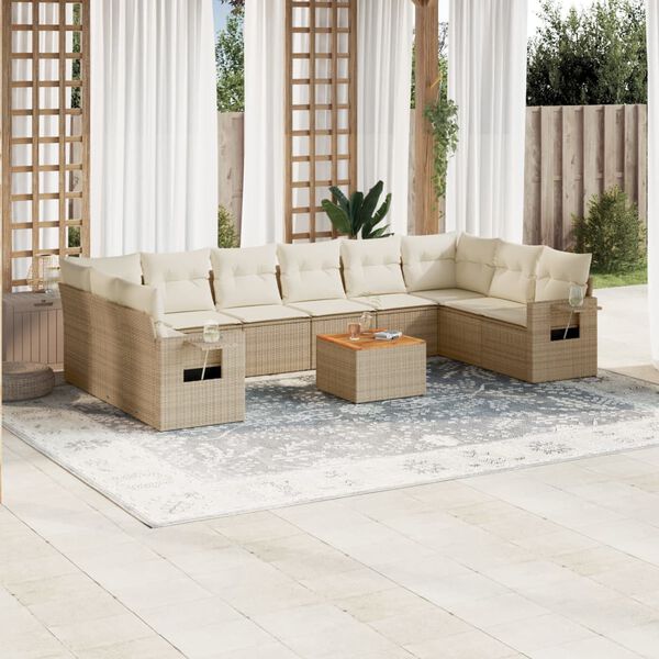 vidaXL Set de sof&aacute;s de jard&iacute;n 11pzas con cojines rat&aacute;n sint&eacute;tico beige