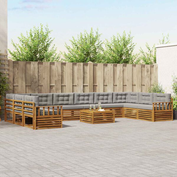 vidaXL Juegos de sof&aacute;s con coj&iacute;n 11 pcs Gris Natural y Claro