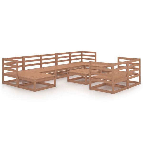 vidaXL Juego muebles de jard&iacute;n 10 pzas madera maciza pino marr&oacute;n miel