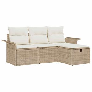 vidaXL Conjunto de sof&aacute; de jard&iacute;n 4 uds. Beige y Crema rat&aacute;n sint&eacute;tico