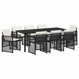 vidaXL Conjunto de Comedor de Jard&iacute;n 9 pcs Negro rat&aacute;n sint&eacute;tico