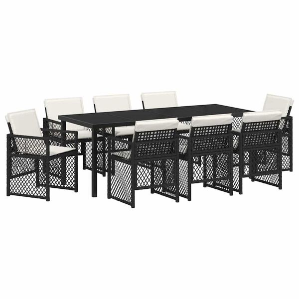 vidaXL Conjunto de Comedor de Jard&iacute;n 9 pcs Negro rat&aacute;n sint&eacute;tico