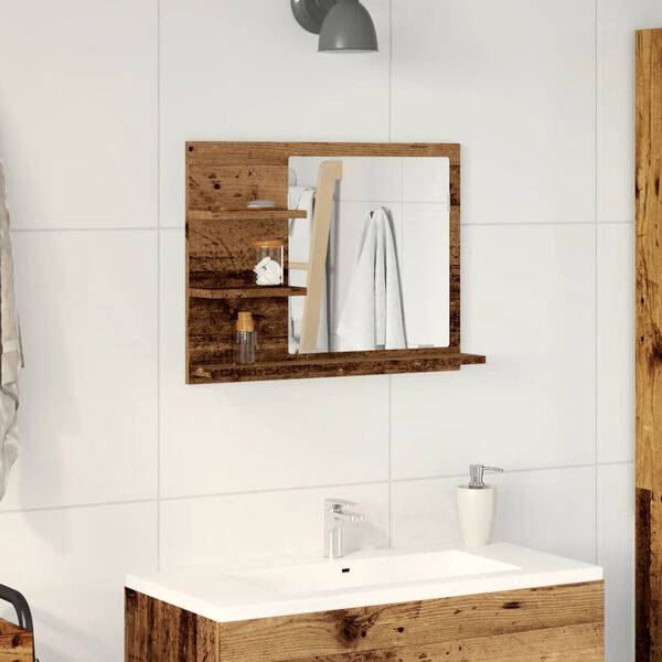 vidaXL Espejo mueble de cuarto de baño madera envejecida 60x10,5x45 cm