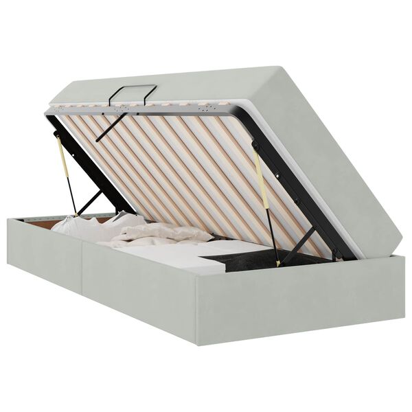vidaXL Cama con almacenamiento y colch&oacute;n Gris Claro 90 x 190 cm