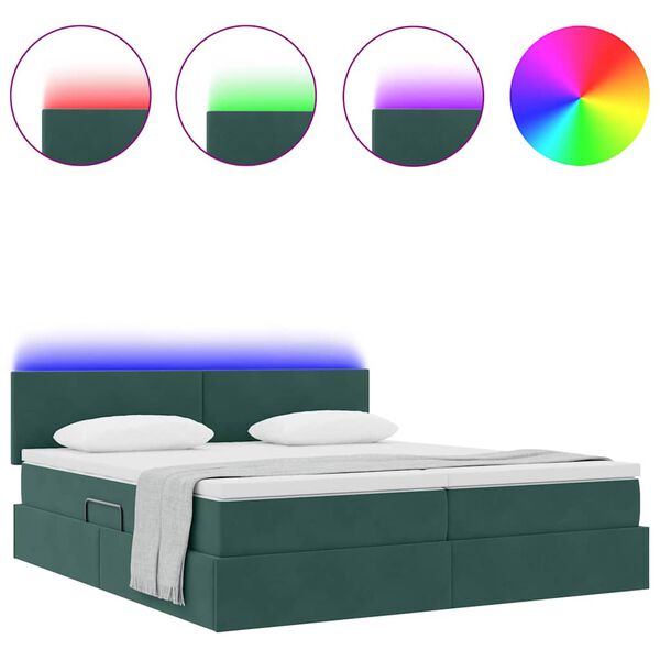 vidaXL Cama con tira de luces LED Verde oscuro 180 x 200 cm Terciopelo