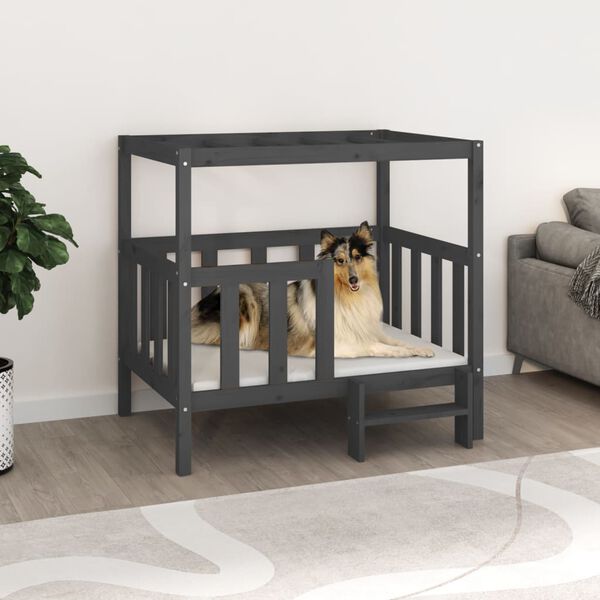 vidaXL Cama para perros madera maciza de pino gris 105,5x83,5x100 cm