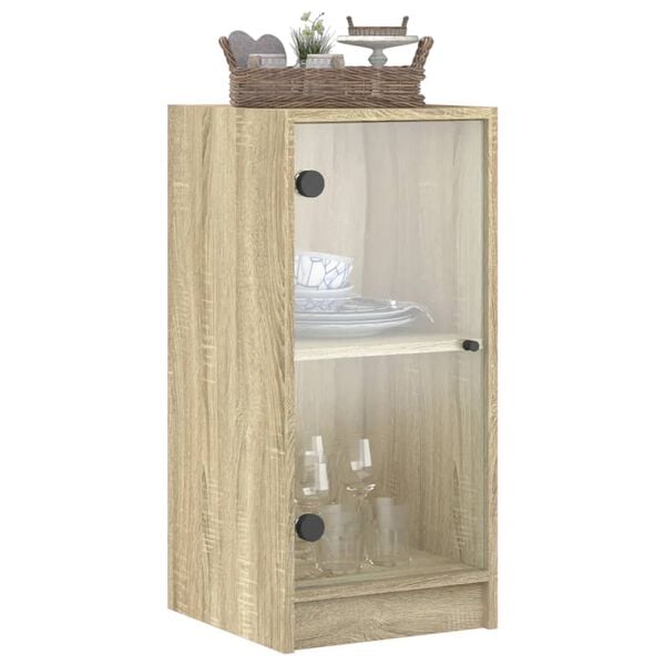 vidaXL Armario auxiliar puertas de vidrio roble Sonoma 35x37x75,5 cm
