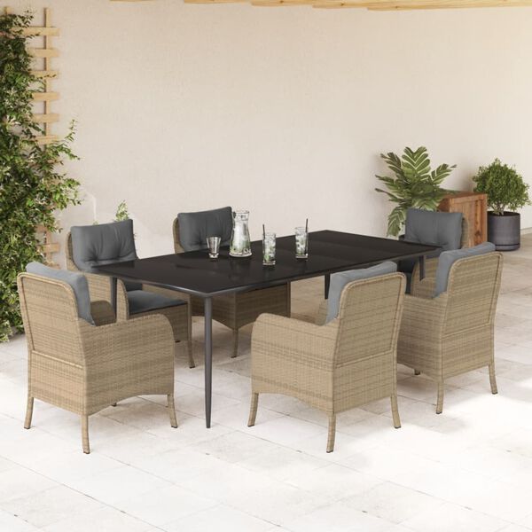 vidaXL Set comedor de jard&iacute;n 7 pzas con cojines rat&aacute;n sint&eacute;tico beige