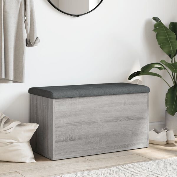 vidaXL Banco con almacenaje madera ingenier&iacute;a gris Sonoma 82x42x45 cm