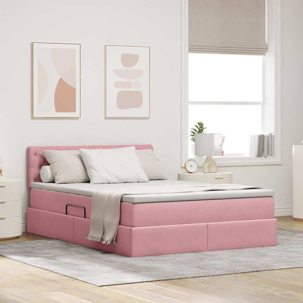 vidaXL Cama con almacenamiento Rosa 140 x 200 cm Terciopelo