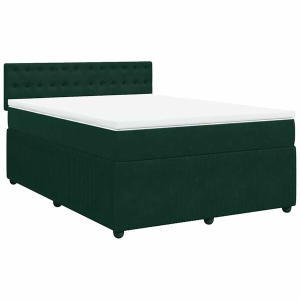 vidaXL Cama box spring con colch&oacute;n terciopelo verde oscuro 140x190 cm