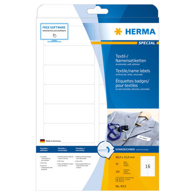 HERMA Etiquetas textiles para el nombre 20 hojas A4 88,9x33,8 mm