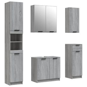 vidaXL Set de muebles de ba&ntilde;o 5 pzas madera contrachapada gris sonoma