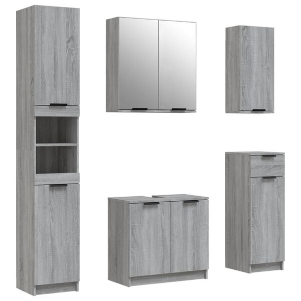 vidaXL Set de muebles de ba&ntilde;o 5 pzas madera contrachapada gris sonoma