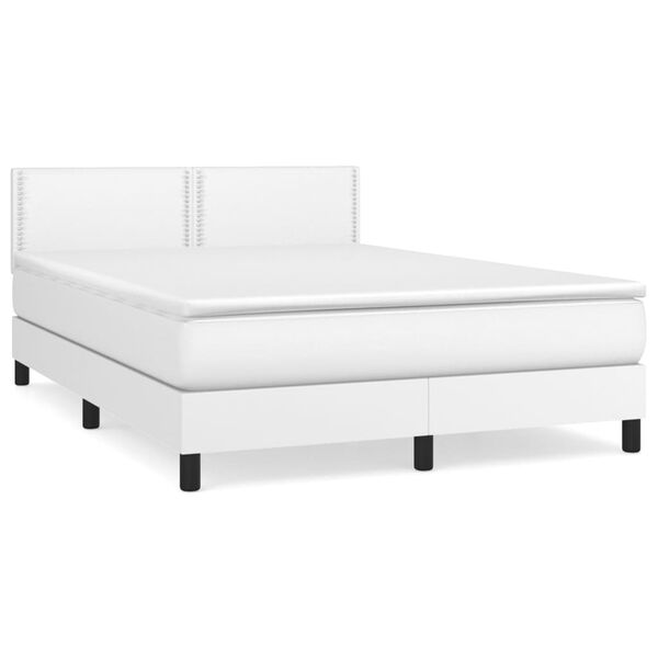 vidaXL Cama box spring con colch&oacute;n cuero sint&eacute;tico blanco 140x190 cm