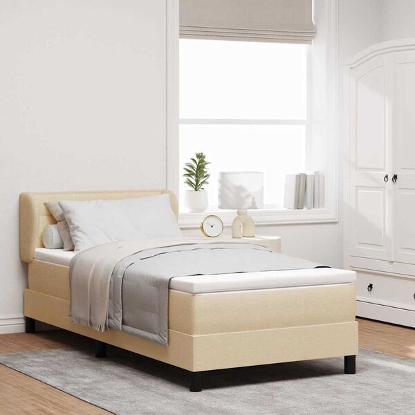 vidaXL Cama tipo Box Spring con colch&oacute;n Crema 90 x 190 cm tela