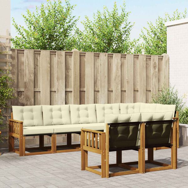 vidaXL Conjunto de sof&aacute;s de exterior con coj&iacute;n 8 pcs Natural y Crema