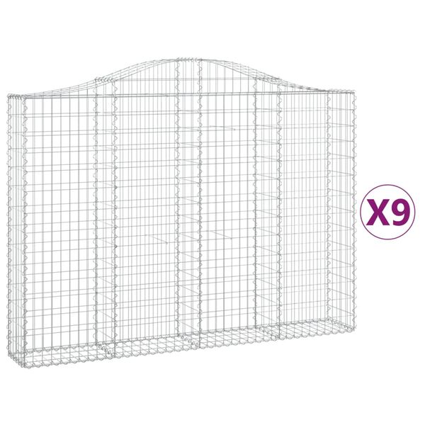 vidaXL Cestas de gaviones 9 uds forma de arco hierro 200x30x140/160 cm