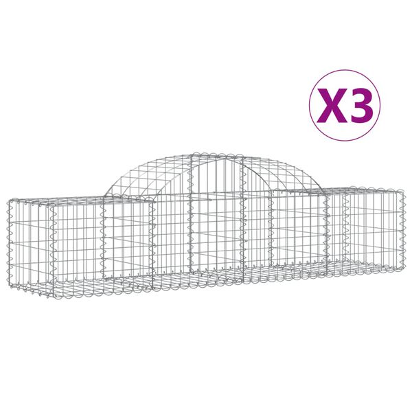 vidaXL Cestas de gaviones 3 uds forma de arco hierro 200x50x40/60 cm