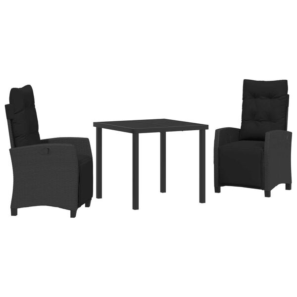 vidaXL Conjunto de Comedor de Jardín 3 pcs Negro ratán sintético