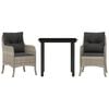 vidaXL Set comedor de jard&iacute;n 3 pzas cojines rat&aacute;n sint&eacute;tico gris claro