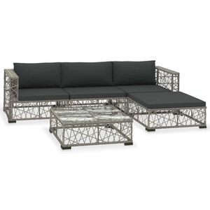 vidaXL Set de muebles de jard&iacute;n 5 pzas y cojines rat&aacute;n sint&eacute;tico gris