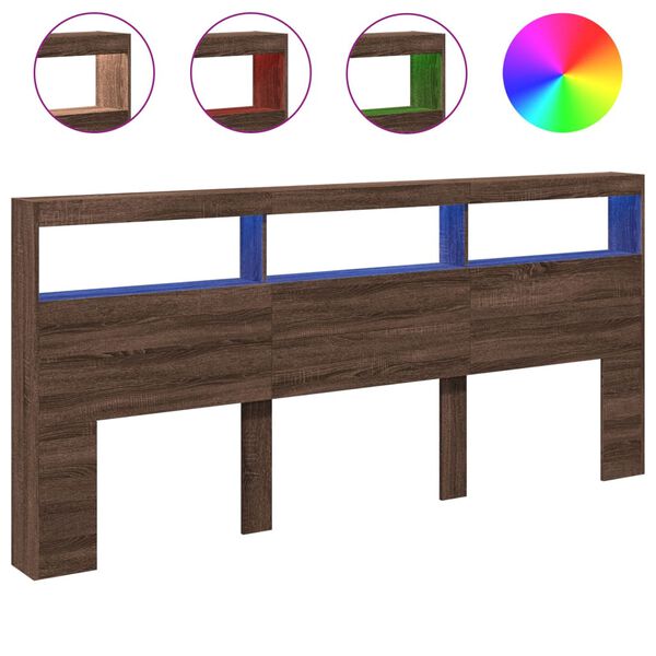 vidaXL Cabecero de cama con luz LED marr&oacute;n roble 220x17x102 cm