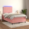 vidaXL Cama box spring colch&oacute;n y LED terciopelo rosa 120x200 cm