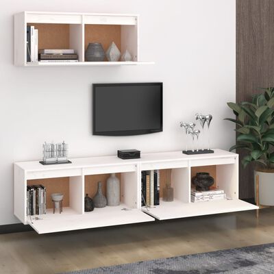 vidaXL Muebles para TV 3 piezas madera maciza de pino blanco