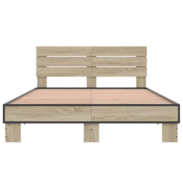 vidaXL Estructura cama madera ingeniería metal roble Sonoma 135x190 cm