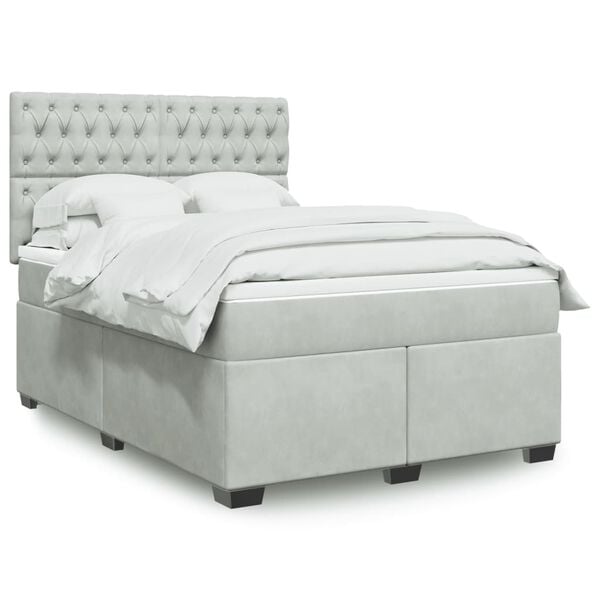vidaXL Cama box spring con colch&oacute;n terciopelo gris claro 160x200 cm