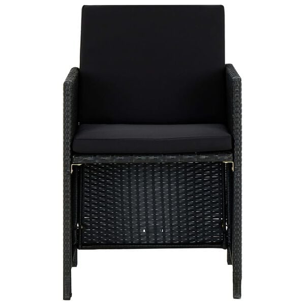 vidaXL Set de comedor de jard&iacute;n 5 pzas y cojines rat&aacute;n sint&eacute;tico negro
