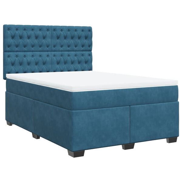 vidaXL Cama box spring con colch&oacute;n terciopelo azul 140x200 cm