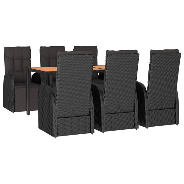 vidaXL Juego comedor jard&iacute;n 7 pzas madera acacia rat&aacute;n sint&eacute;tico negro