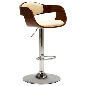 vidaXL Taburete de cocina de madera curvada y cuero sint&eacute;tico crema