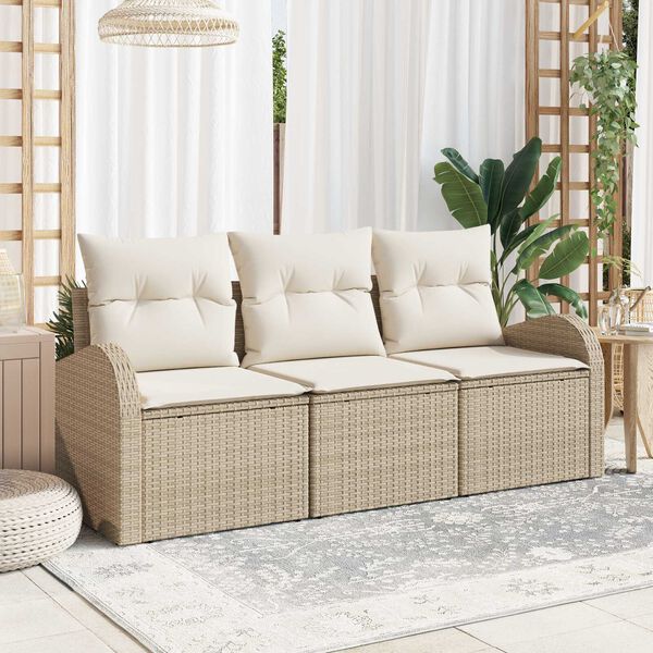 vidaXL Conjunto de sof&aacute; de jard&iacute;n Beige rat&aacute;n sint&eacute;tico