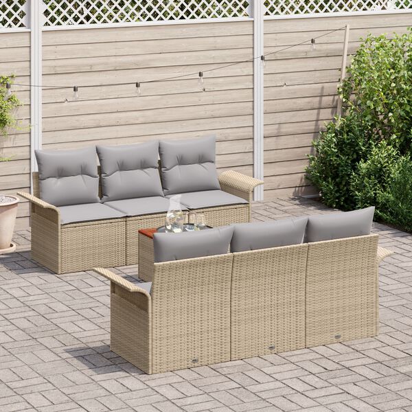 vidaXL Conjunto de sof&aacute;s de jard&iacute;n 7 pcs Beige y Gris Claro