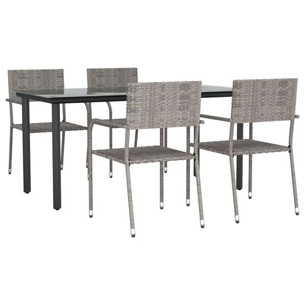 vidaXL Juego de comedor jard&iacute;n 5 pzas rat&aacute;n sint&eacute;tico acero gris negro