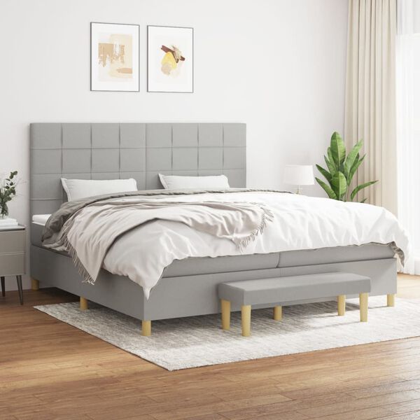 vidaXL Cama box spring con colch&oacute;n tela gris claro 200x200 cm