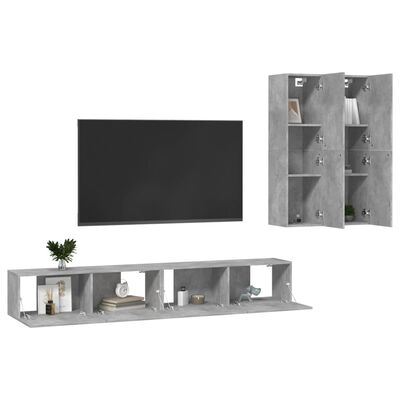 vidaXL Set muebles de salón TV 4 pzas madera ingeniería gris hormigón