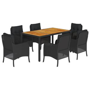 vidaXL Set de comedor de jard&iacute;n 7 pzas y cojines rat&aacute;n sint&eacute;tico negro