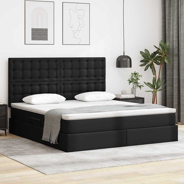 vidaXL Cama con almacenamiento Negro 160 x 200 cm Cuero sint&eacute;tico