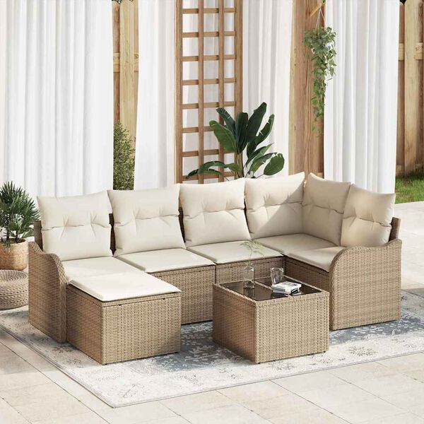 vidaXL Conjunto de sof&aacute; de jard&iacute;n Beige rat&aacute;n sint&eacute;tico