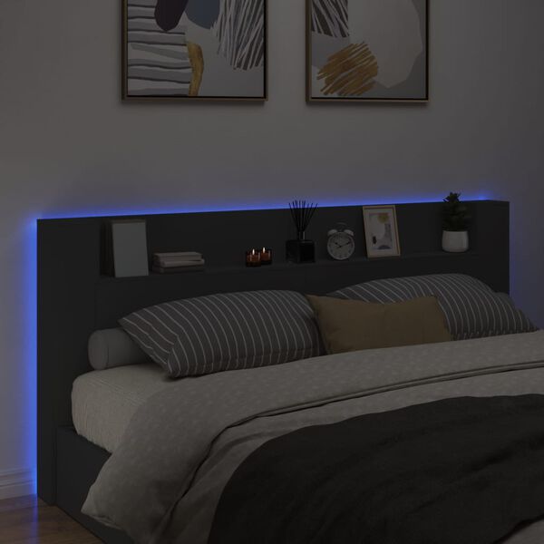 vidaXL Cabecero de cama con LED negro 220x16,5x103,5 cm