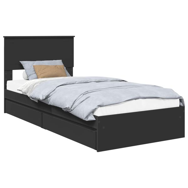 vidaXL Cama con almacenamiento Negro 90 x 190 cm Madera de ingenier&iacute;a