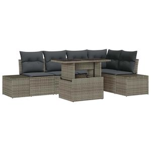 vidaXL Conjunto de sof&aacute; de jard&iacute;n con coj&iacute;n 6 pcs Gris Polirat&aacute;n
